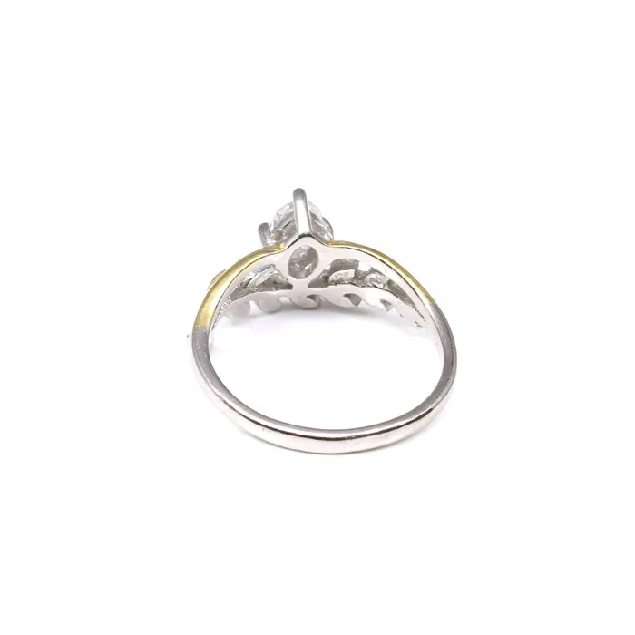 Rings Karizma Jewels Leaf Two tone 925 Sterling Silver white CZ women finger ring size 6 Rings Karizma Jewels Leaf Two tone 925 Sterling Silver white CZ women finger ring size 6