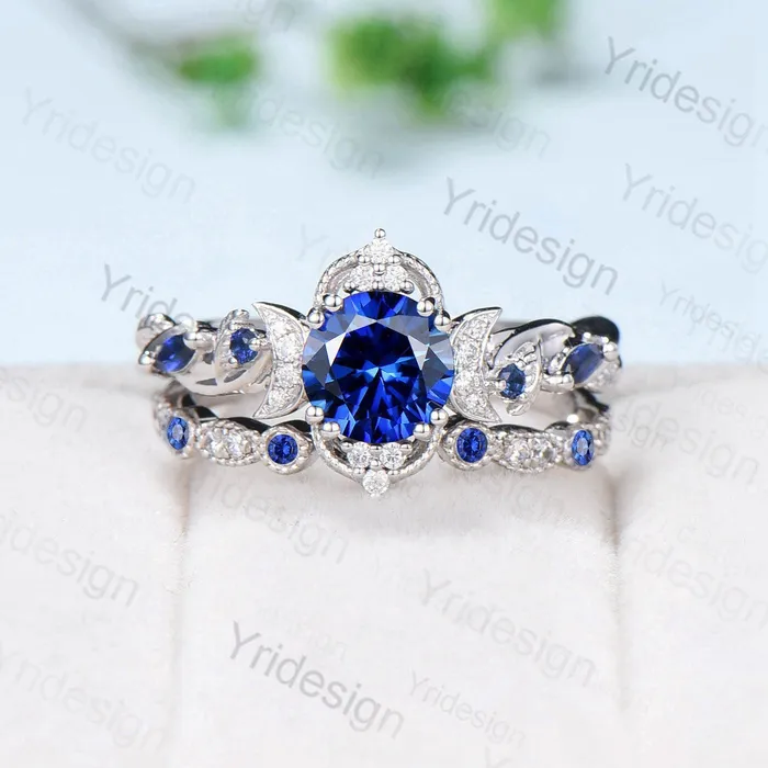 Rings PENFINE Crescent Moon Blue Sapphire Engagement Ring Set Unique Nature Inspired Wedding Ring Art Deco Open Gap Sapphire Bridal Ring Set for Women Rings PENFINE Crescent Moon Blue Sapphire Engagement Ring Set Unique Nature Inspired Wedding Ring Art Deco Open Gap Sapphire Bridal Ring Set for Women