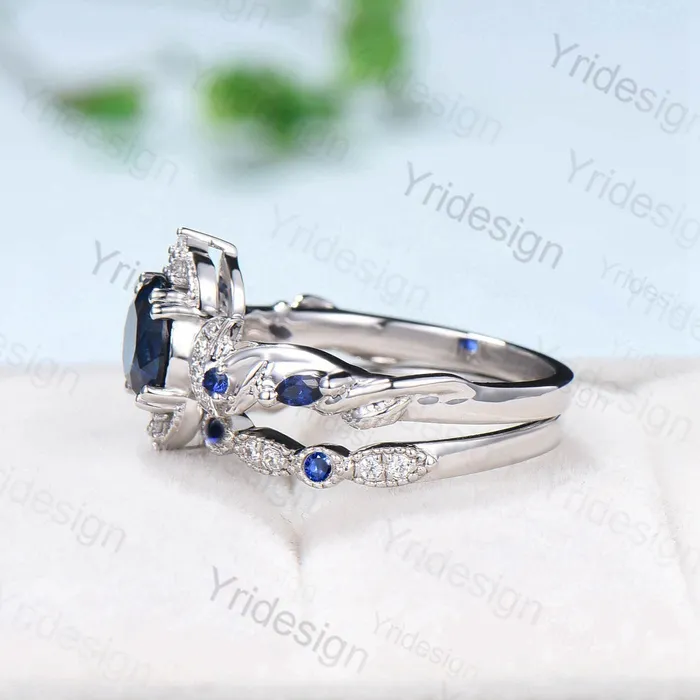 Rings PENFINE Crescent Moon Blue Sapphire Engagement Ring Set Unique Nature Inspired Wedding Ring Art Deco Open Gap Sapphire Bridal Ring Set for Women Rings PENFINE Crescent Moon Blue Sapphire Engagement Ring Set Unique Nature Inspired Wedding Ring Art Deco Open Gap Sapphire Bridal Ring Set for Women