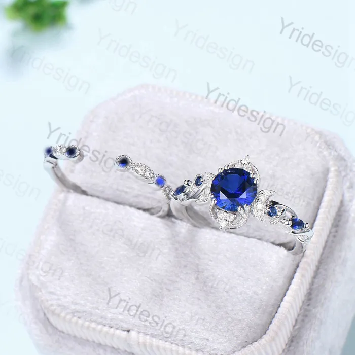 Rings PENFINE Crescent Moon Blue Sapphire Engagement Ring Set Unique Nature Inspired Wedding Ring Art Deco Open Gap Sapphire Bridal Ring Set for Women Rings PENFINE Crescent Moon Blue Sapphire Engagement Ring Set Unique Nature Inspired Wedding Ring Art Deco Open Gap Sapphire Bridal Ring Set for Women