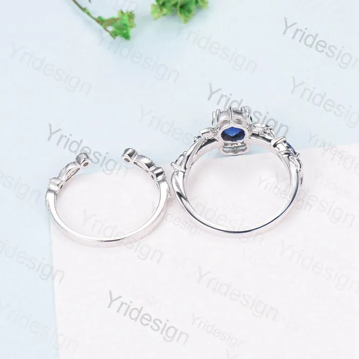 Rings PENFINE Crescent Moon Blue Sapphire Engagement Ring Set Unique Nature Inspired Wedding Ring Art Deco Open Gap Sapphire Bridal Ring Set for Women Rings PENFINE Crescent Moon Blue Sapphire Engagement Ring Set Unique Nature Inspired Wedding Ring Art Deco Open Gap Sapphire Bridal Ring Set for Women