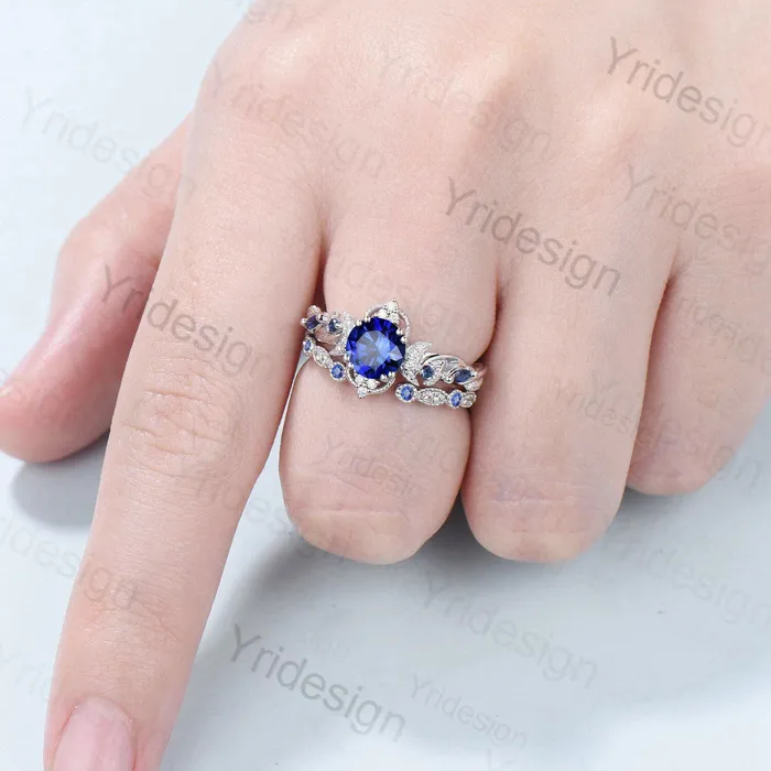 Rings PENFINE Crescent Moon Blue Sapphire Engagement Ring Set Unique Nature Inspired Wedding Ring Art Deco Open Gap Sapphire Bridal Ring Set for Women Rings PENFINE Crescent Moon Blue Sapphire Engagement Ring Set Unique Nature Inspired Wedding Ring Art Deco Open Gap Sapphire Bridal Ring Set for Women