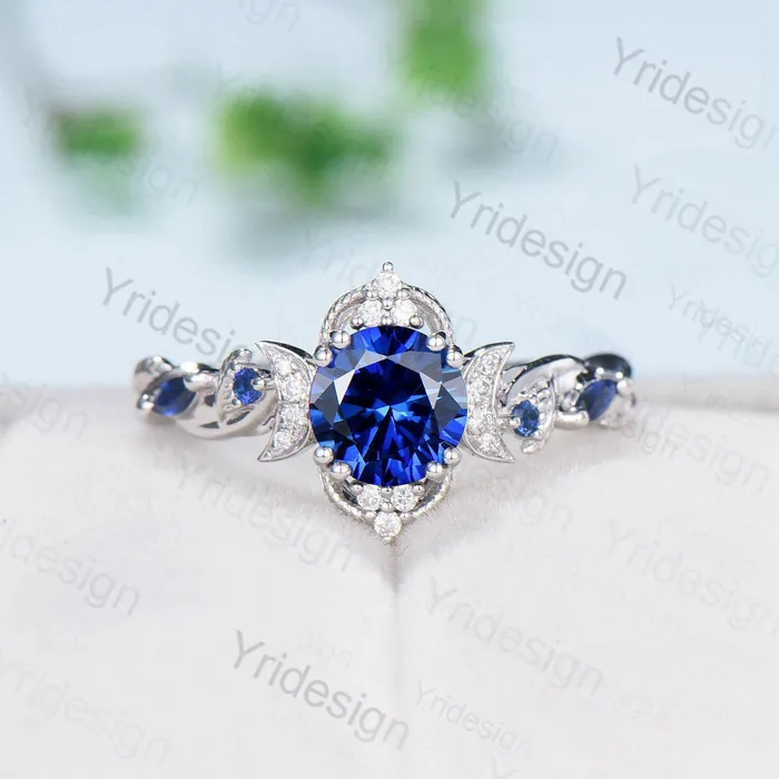 Rings PENFINE Crescent Moon Blue Sapphire Engagement Ring Set Unique Nature Inspired Wedding Ring Art Deco Open Gap Sapphire Bridal Ring Set for Women Rings PENFINE Crescent Moon Blue Sapphire Engagement Ring Set Unique Nature Inspired Wedding Ring Art Deco Open Gap Sapphire Bridal Ring Set for Women