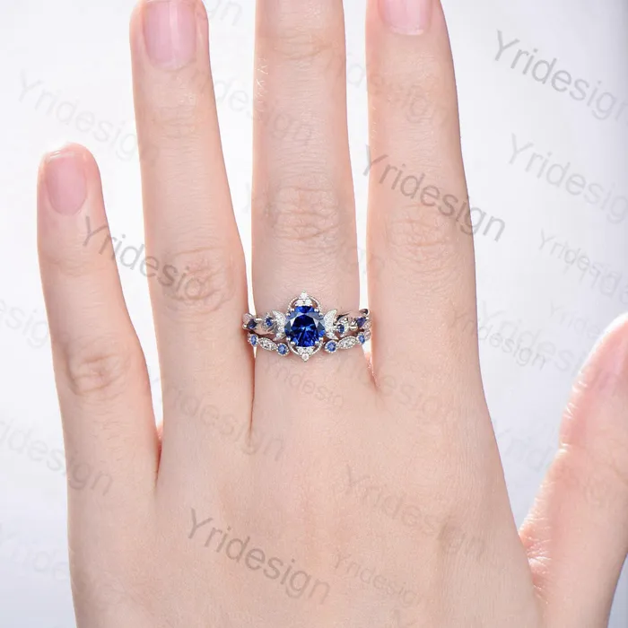 Rings PENFINE Crescent Moon Blue Sapphire Engagement Ring Set Unique Nature Inspired Wedding Ring Art Deco Open Gap Sapphire Bridal Ring Set for Women Rings PENFINE Crescent Moon Blue Sapphire Engagement Ring Set Unique Nature Inspired Wedding Ring Art Deco Open Gap Sapphire Bridal Ring Set for Women