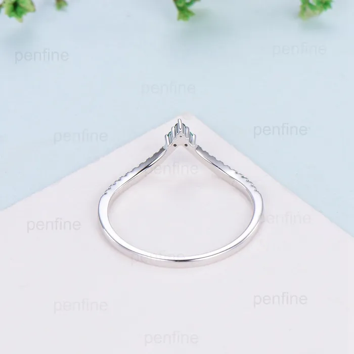 Rings PENFINE Vintage Emerald Wedding Band Deep Curved V lab emerald wedding ring Retro half eternity olivia 14k white gold Stacking matching band for mon Rings PENFINE Vintage Emerald Wedding Band Deep Curved V lab emerald wedding ring Retro half eternity olivia 14k white gold Stacking matching band for mon