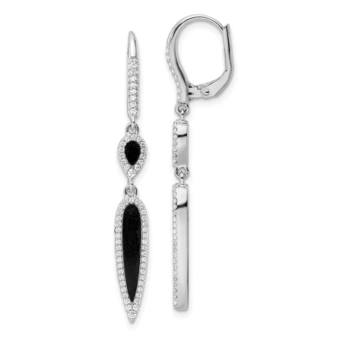 Sterling Silver Rhodiumplated CZ Black Agate Hinged Dangle EarringsWBCQE15752 WB Choice Jewelry Earrings Sterling Silver Rhodiumplated CZ Black Agate Hinged Dangle EarringsWBCQE15752 WB Choice Jewelry Earrings