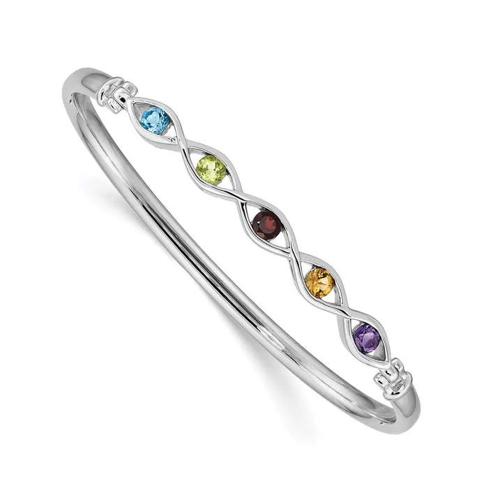 Sterling Silver Rhodiumplated Multigemstone Hinged BangleWBCQB1302 WB Choice Jewelry Rings Sterling Silver Rhodiumplated Multigemstone Hinged BangleWBCQB1302 WB Choice Jewelry Rings