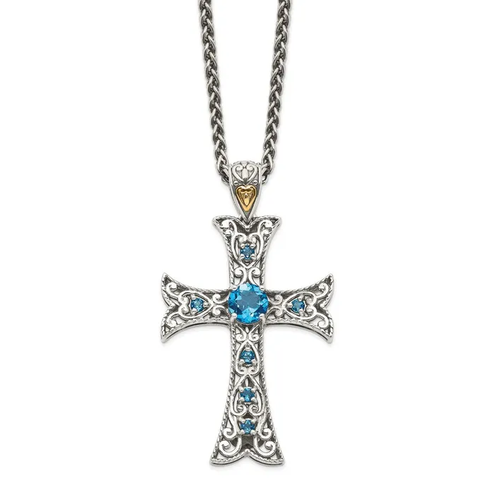Sterling Silver w14k London Blue Topaz Cross NecklaceWBCQTC1378 WB Choice Jewelry Necklaces Sterling Silver w14k London Blue Topaz Cross NecklaceWBCQTC1378 WB Choice Jewelry Necklaces