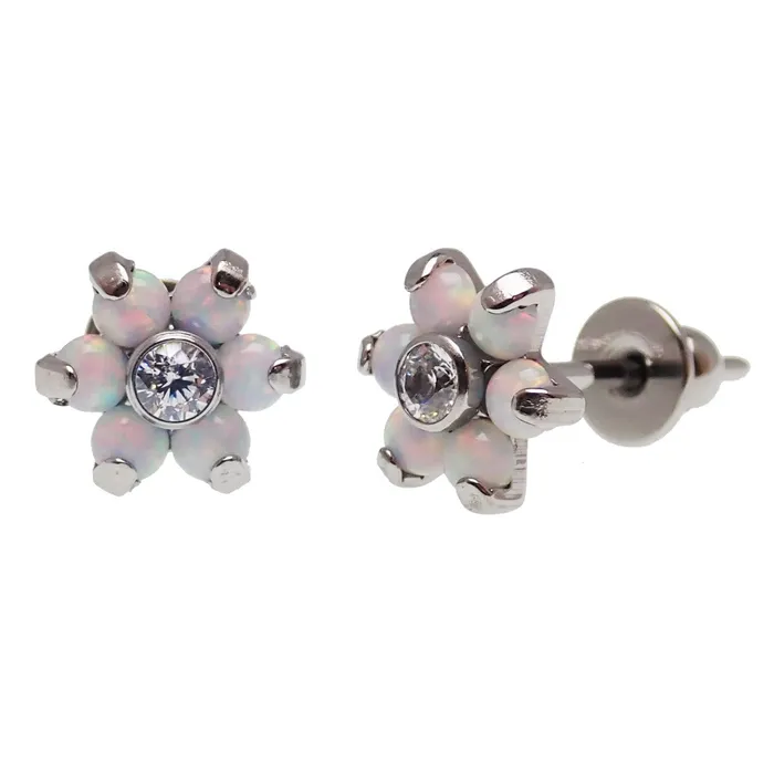Titanium Flower Opal Earrings Body Clickers Earrings