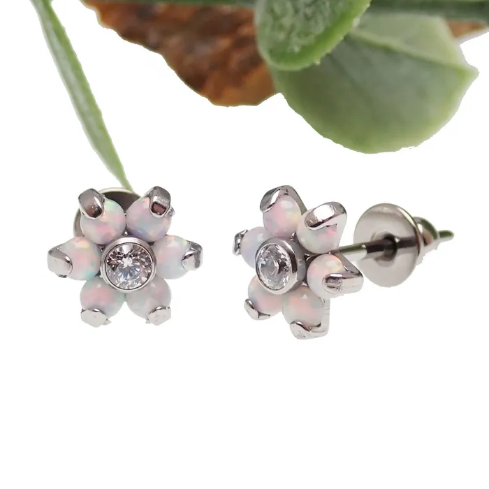 Titanium Flower Opal Earrings Body Clickers Earrings Titanium Flower Opal Earrings Body Clickers Earrings