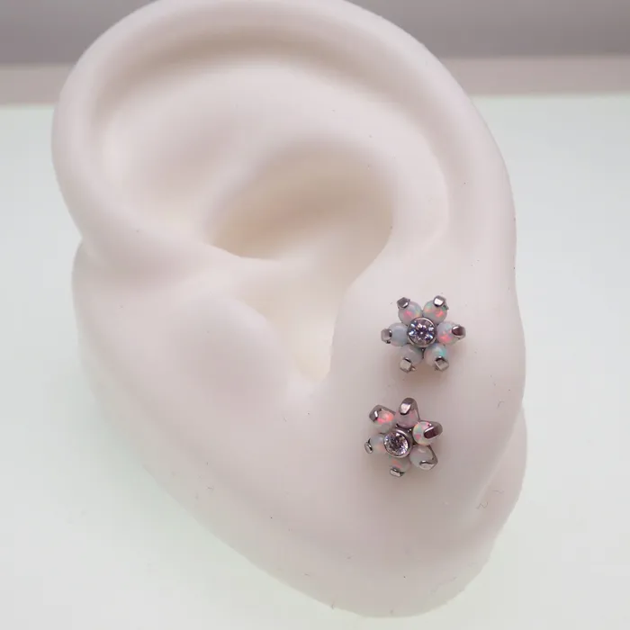 Titanium Flower Opal Earrings Body Clickers Earrings Titanium Flower Opal Earrings Body Clickers Earrings