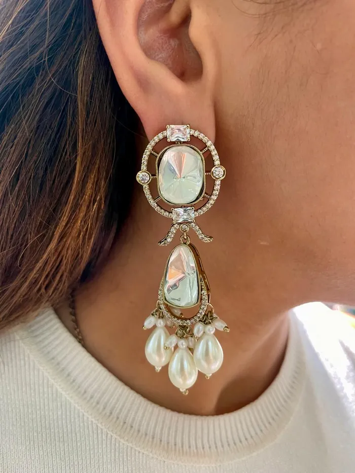 Umsaw Mogra Pearl Drops Polki Kundan Necklace Set Necklace Earrings Mang Tika PRERTO ECOMMERCE PRIVATE LIMITED Necklaces