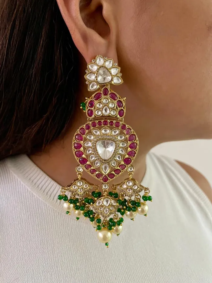 Uzma Polki String Kundan Ruby Emerald Pearl Drops Necklace Set Necklace Earrings Mang Tika PRERTO ECOMMERCE PRIVATE LIMITED Necklaces