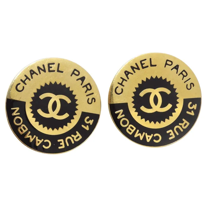 Vintage by Misty Earrings Chanel 1980s 31 Rue Cambon Logo Black Gold Plated Earrings Vintage by Misty Earrings Chanel 1980s 31 Rue Cambon Logo Black Gold Plated Earrings