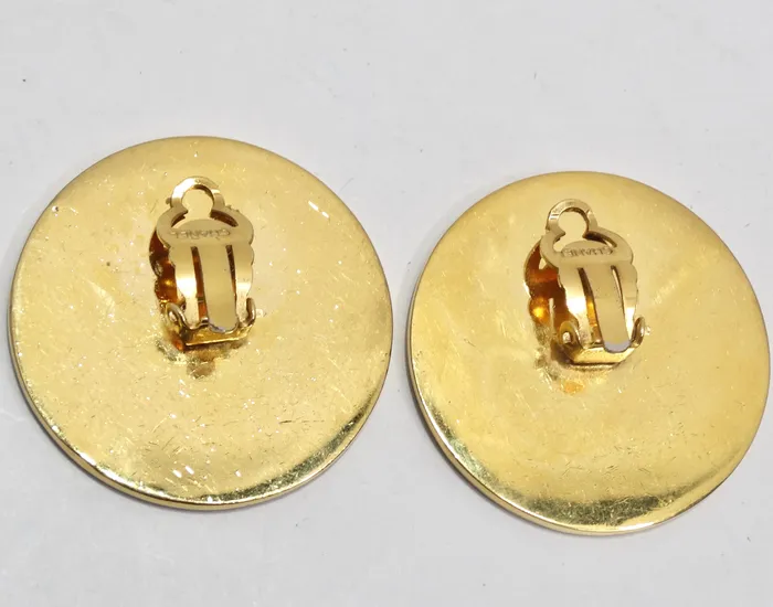 Vintage by Misty Earrings Chanel 1980s 31 Rue Cambon Logo Black Gold Plated Earrings