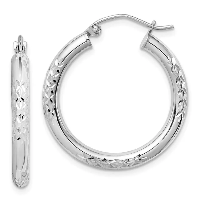WB Choice Jewelry 10K White Gold Diamond Cut 3mm Hoop EarringsWBC10TC350 Earrings WB Choice Jewelry 10K White Gold Diamond Cut 3mm Hoop EarringsWBC10TC350 Earrings