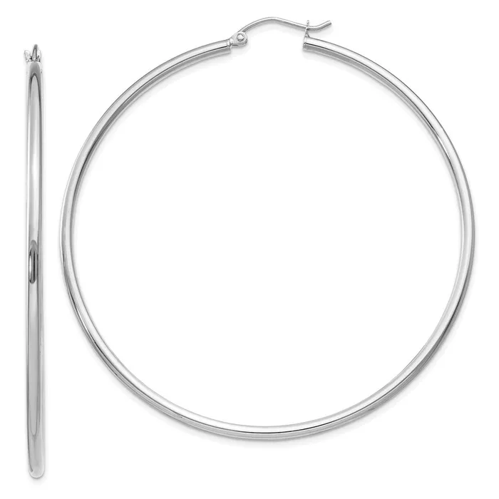 WB Choice Jewelry Earrings 10K White Gold Polished 2mm Lightweight Tube Hoop EarringsWBC10T835L