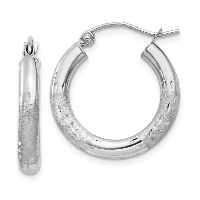 WB Choice Jewelry Earrings 10k White Gold Satin Diamondcut 3mm Round Hoop EarringsWBC10TC278 WB Choice Jewelry Earrings 10k White Gold Satin Diamondcut 3mm Round Hoop EarringsWBC10TC278