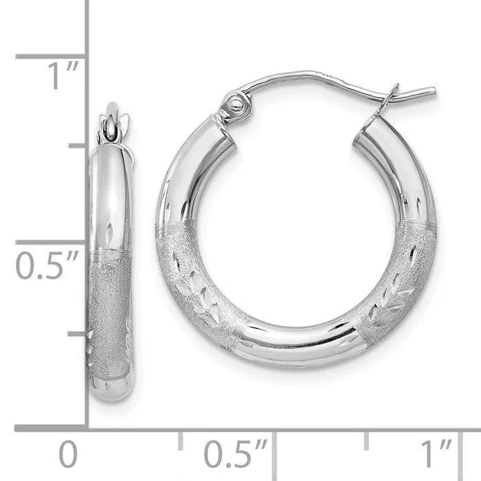 WB Choice Jewelry Earrings 10k White Gold Satin Diamondcut 3mm Round Hoop EarringsWBC10TC278 WB Choice Jewelry Earrings 10k White Gold Satin Diamondcut 3mm Round Hoop EarringsWBC10TC278