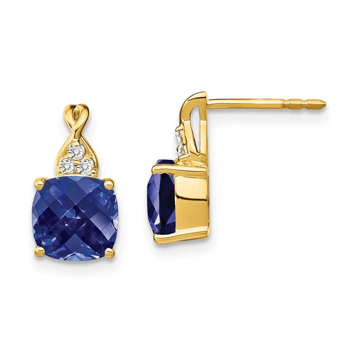 WB Choice Jewelry Earrings 14k Checkerboard Created Sapphire and Diamond EarringsWBCEM4393CSA006YA WB Choice Jewelry Earrings 14k Checkerboard Created Sapphire and Diamond EarringsWBCEM4393CSA006YA