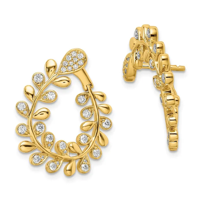 WB Choice Jewelry Earrings 14k Polished Diamond Leaf Design Hoop EarringsWBCEM8379100YA WB Choice Jewelry Earrings 14k Polished Diamond Leaf Design Hoop EarringsWBCEM8379100YA
