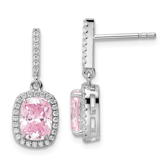 WB Choice Jewelry Earrings Sterling Silver Rhodiumplated Pink White CZ Dangle Post EarringsWBCQE15764 WB Choice Jewelry Earrings Sterling Silver Rhodiumplated Pink White CZ Dangle Post EarringsWBCQE15764