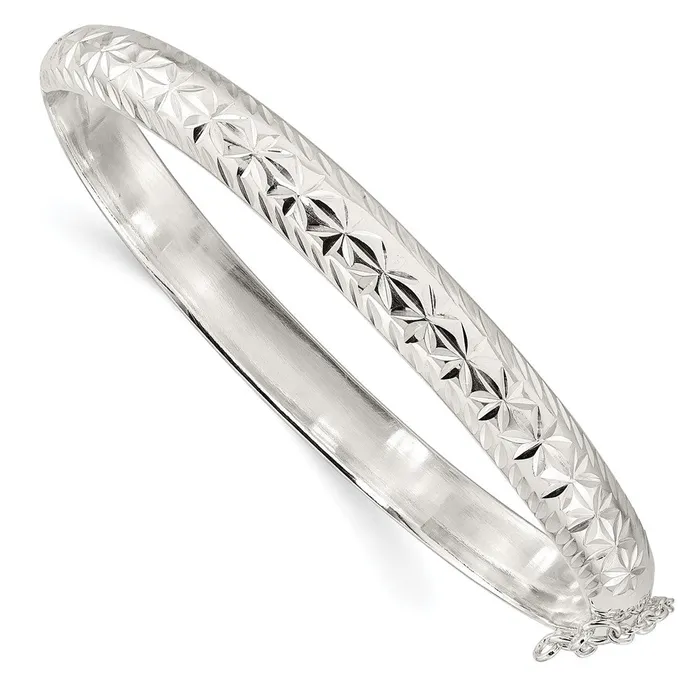 WB Choice Jewelry Rings Sterling Silver Polished and DC 725mm Hinged BangleWBCQB1425 WB Choice Jewelry Rings Sterling Silver Polished and DC 725mm Hinged BangleWBCQB1425