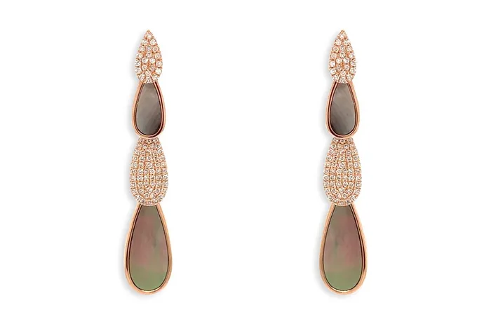 Albert Hern Earrings Earrings 14kt Gold Mother of Pearls Diamonds Pears Drop