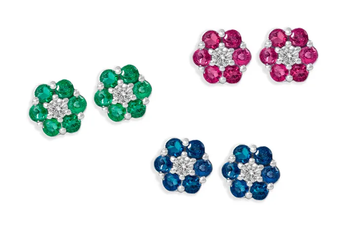 Albert Hern Earrings Earrings 18kt Gold Petite Flowers Gemstones Diamonds Studs Albert Hern Earrings Earrings 18kt Gold Petite Flowers Gemstones Diamonds Studs