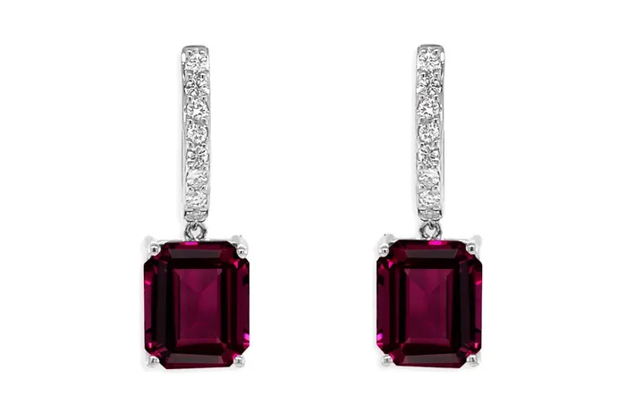 Albert Hern Earrings Earrings 18kt Gold Purple Garnet Huggies Pave Diamonds Albert Hern Earrings Earrings 18kt Gold Purple Garnet Huggies Pave Diamonds