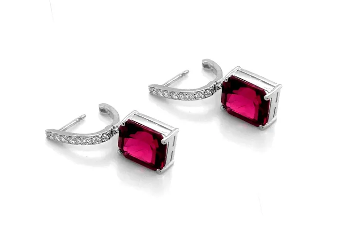 Albert Hern Earrings Earrings 18kt Gold Purple Garnet Huggies Pave Diamonds Albert Hern Earrings Earrings 18kt Gold Purple Garnet Huggies Pave Diamonds