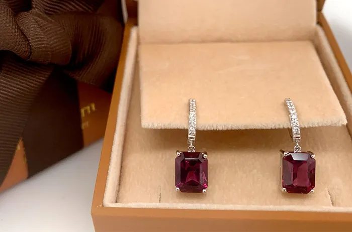 Albert Hern Earrings Earrings 18kt Gold Purple Garnet Huggies Pave Diamonds Albert Hern Earrings Earrings 18kt Gold Purple Garnet Huggies Pave Diamonds