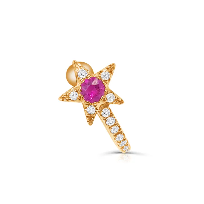 Albert Hern Earrings Earrings Huggie Star 14kt Rose Gold Ruby Diamonds