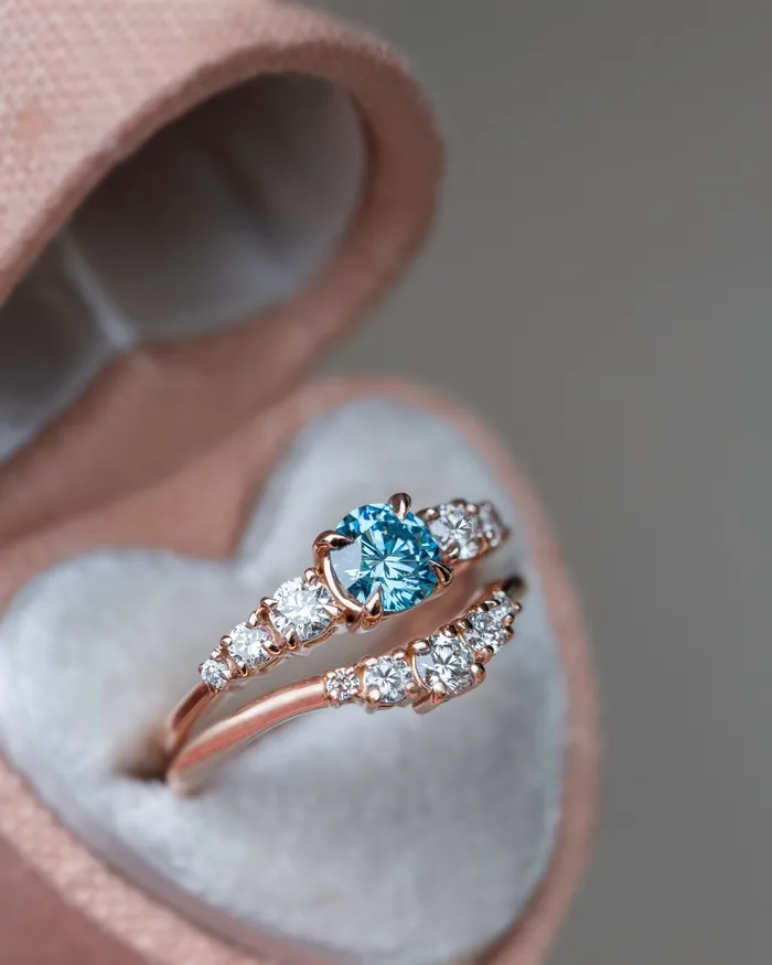 Albrecht Jewellery Natural Blue Diamond Engagement Ring Set 14K Gold Rings Albrecht Jewellery Natural Blue Diamond Engagement Ring Set 14K Gold Rings