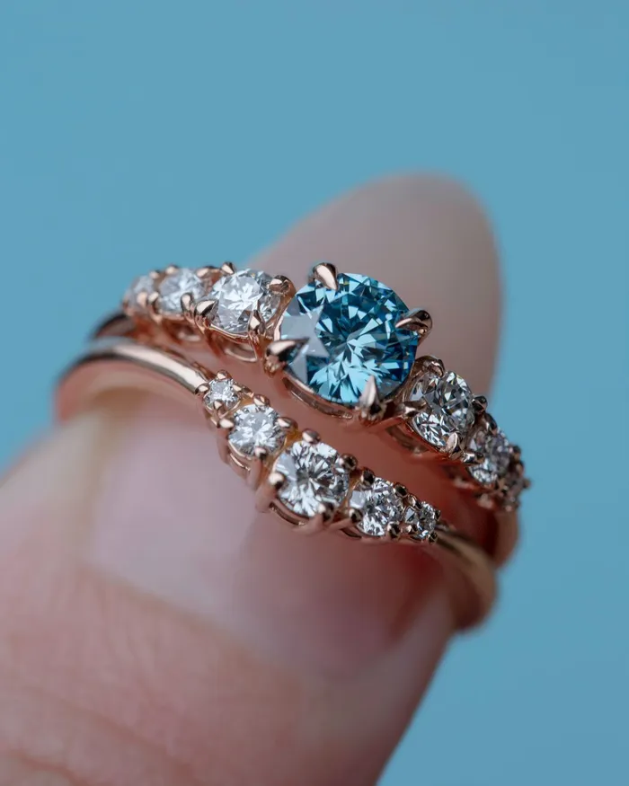 Albrecht Jewellery Natural Blue Diamond Engagement Ring Set 14K Gold Rings
