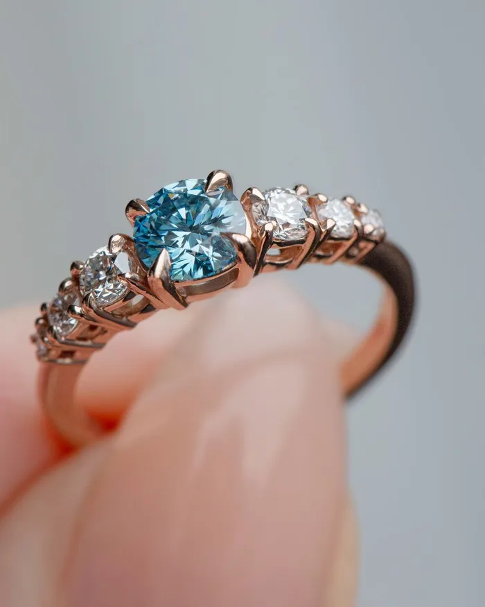 Albrecht Jewellery Natural Blue Diamond Engagement Ring Set 14K Gold Rings