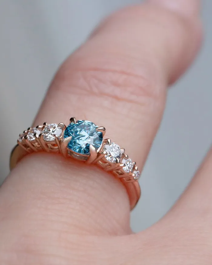 Albrecht Jewellery Natural Blue Diamond Engagement Ring Set 14K Gold Rings