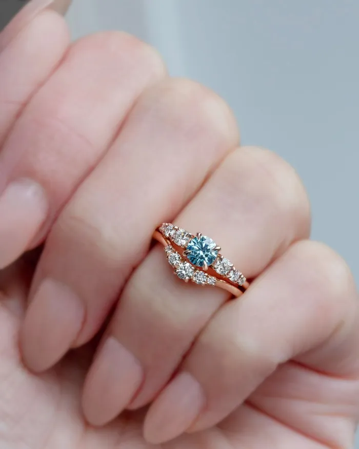 Albrecht Jewellery Natural Blue Diamond Engagement Ring Set 14K Gold Rings
