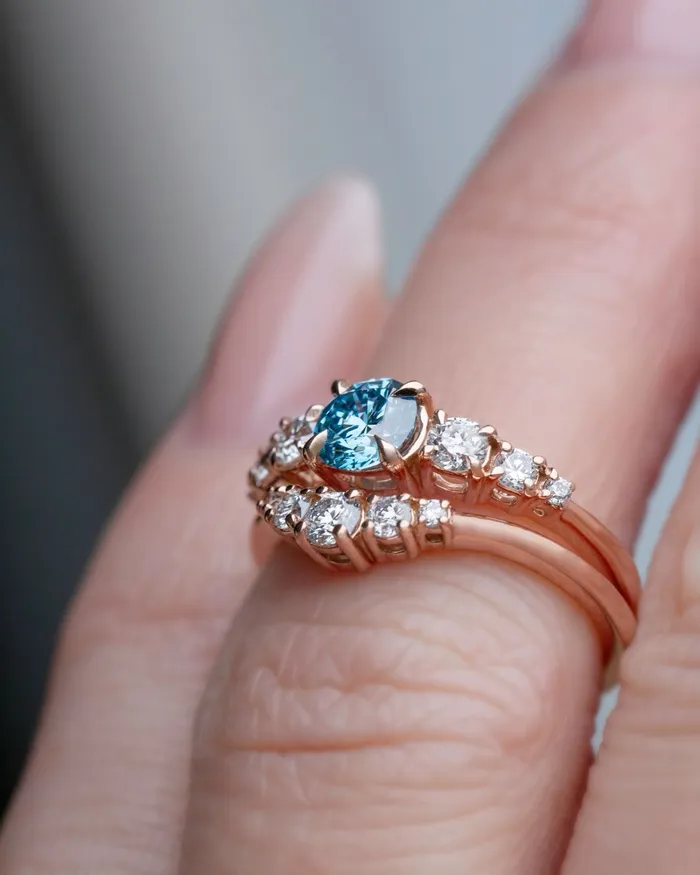 Albrecht Jewellery Natural Blue Diamond Engagement Ring Set 14K Gold Rings