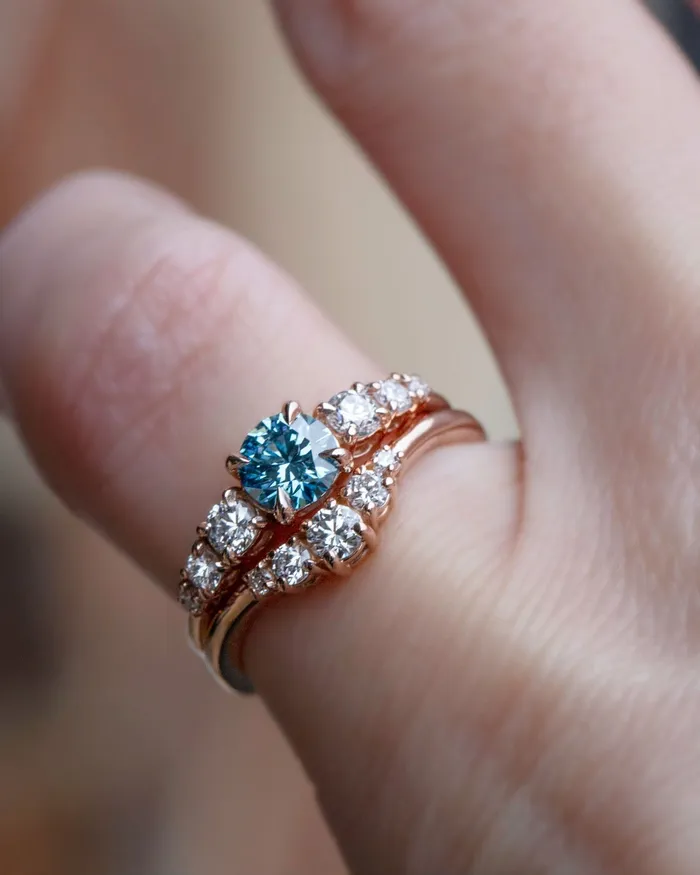 Albrecht Jewellery Natural Blue Diamond Engagement Ring Set 14K Gold Rings