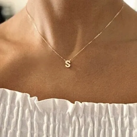 AlbrechtJewellery Initial Pendant Necklace with a Cable Chain 14K Solid GoldPersonalized Letter Necklace Necklaces