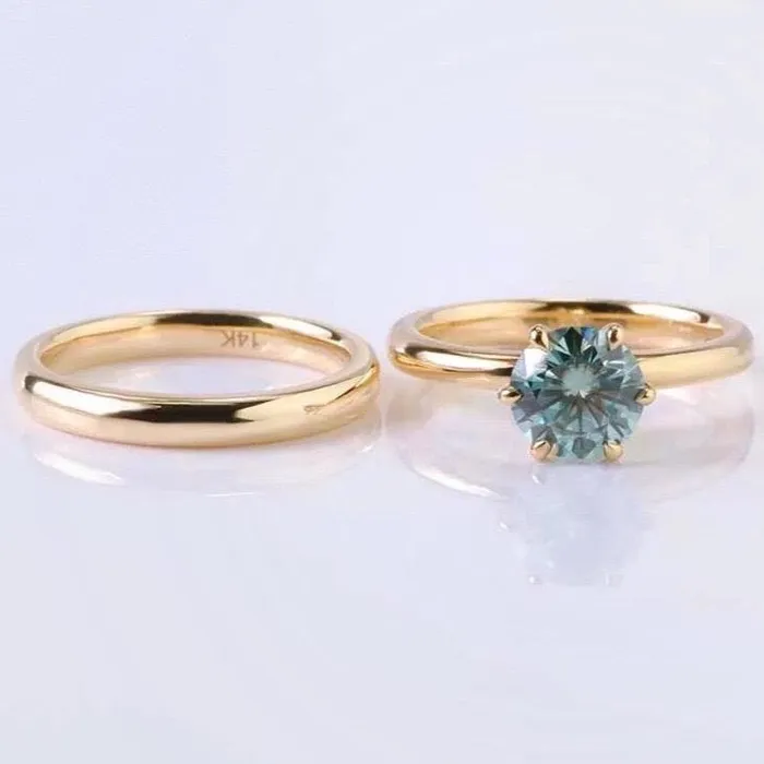 AlbrechtJewellery Rings Teal Green Solitaire Montana Sapphire Engagement Wedding Ring Set 14K Gold AlbrechtJewellery Rings Teal Green Solitaire Montana Sapphire Engagement Wedding Ring Set 14K Gold