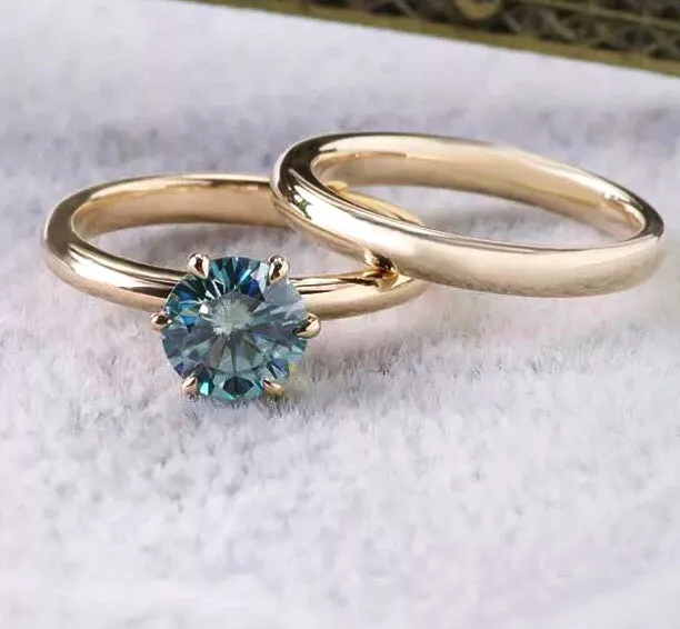 AlbrechtJewellery Rings Teal Green Solitaire Montana Sapphire Engagement Wedding Ring Set 14K Gold AlbrechtJewellery Rings Teal Green Solitaire Montana Sapphire Engagement Wedding Ring Set 14K Gold