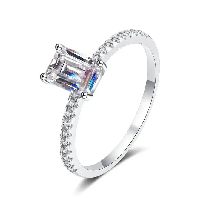 Alibaba Rings Emerald Cut D VVS Moissanite Engagement Ring 1ct or 2ct