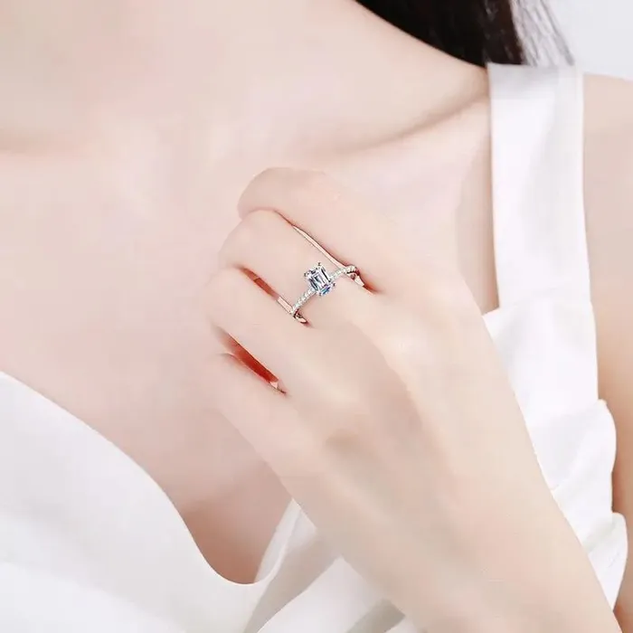 Alibaba Rings Emerald Cut D VVS Moissanite Engagement Ring 1ct or 2ct