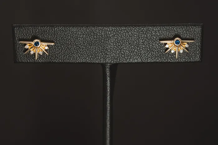 Art FX fine jewelry Earrings 14k Yellow Gold Sapphire and Diamond Earrings