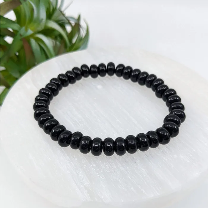 Bliss Crystals Bracelets Black Onyx 8mm Rondelle Bracelet LV6366