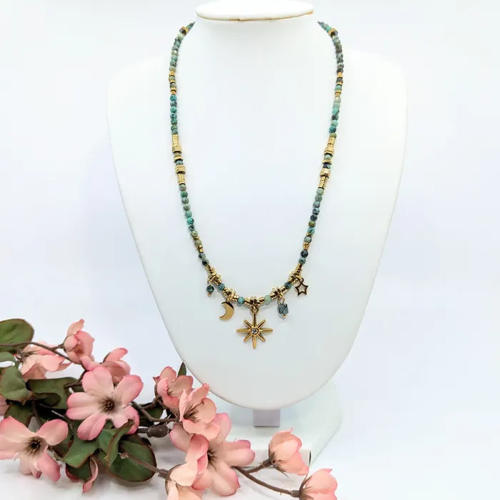 Bliss Crystals Necklaces African Turquoise 17 Charm Necklace LV7570