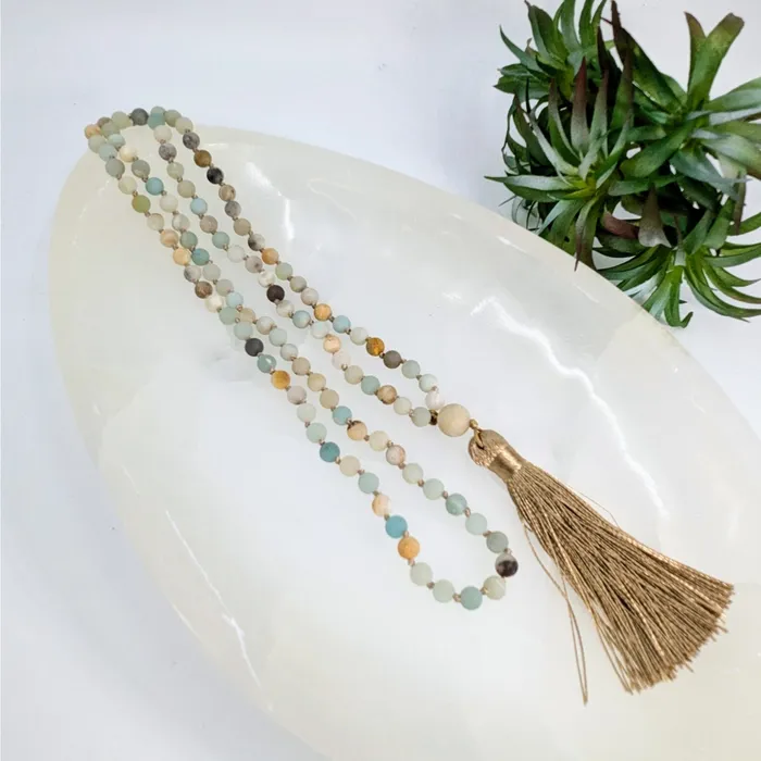Bliss Crystals Necklaces Amazonite Beaded 19 Mala Necklace LV6198