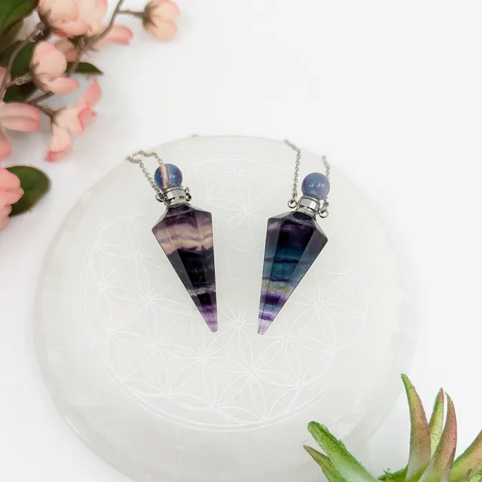 Bliss Crystals Necklaces Fluorite Point 18 Elixir Bottle Necklace LV7907